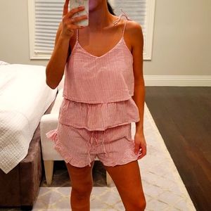 ASOS RED AND WHITE PINSTRIPE 2 PIECE LOUNGE SET SIZE 4